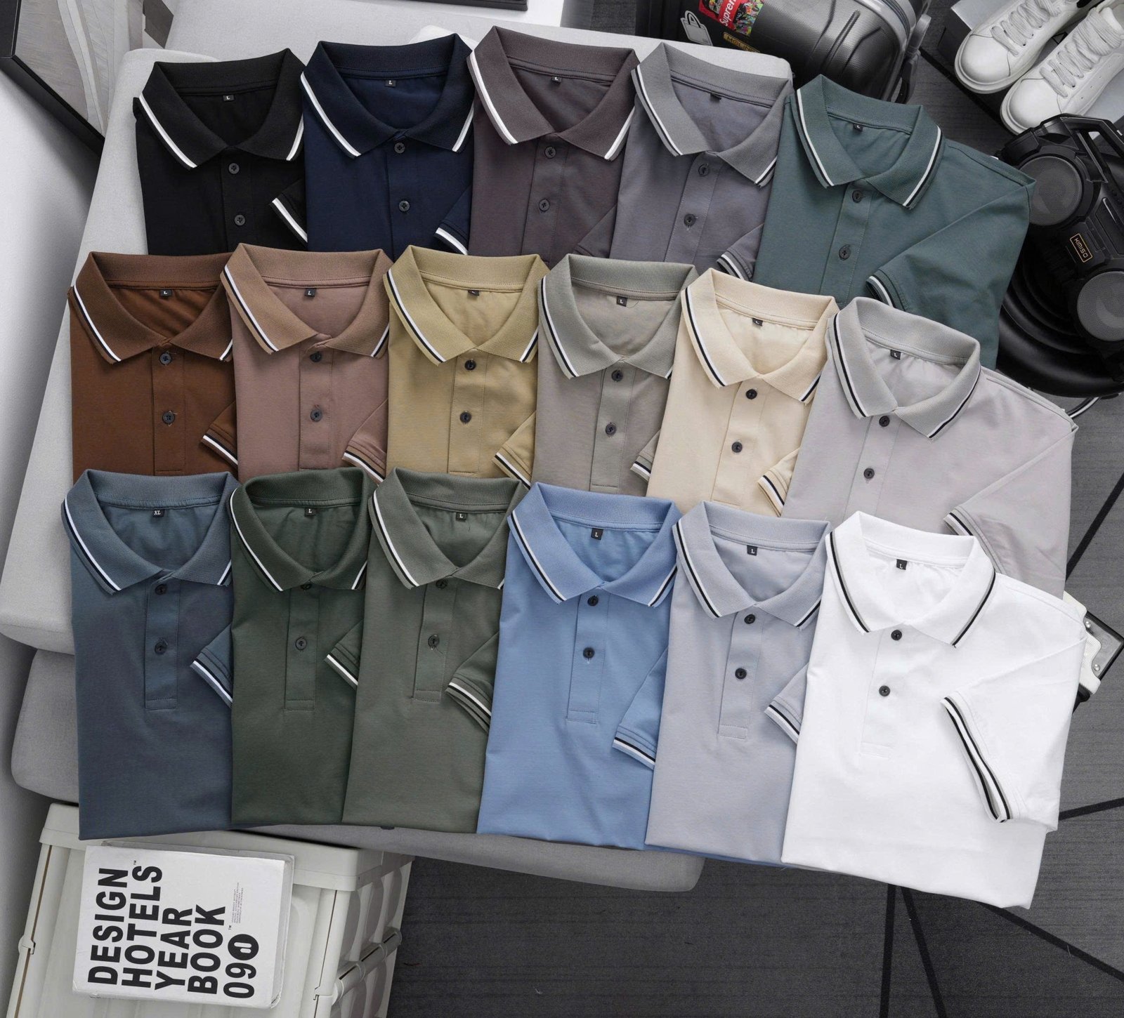 Blank polo shirts ready for private label branding at AT Garment Factory, Vietnam